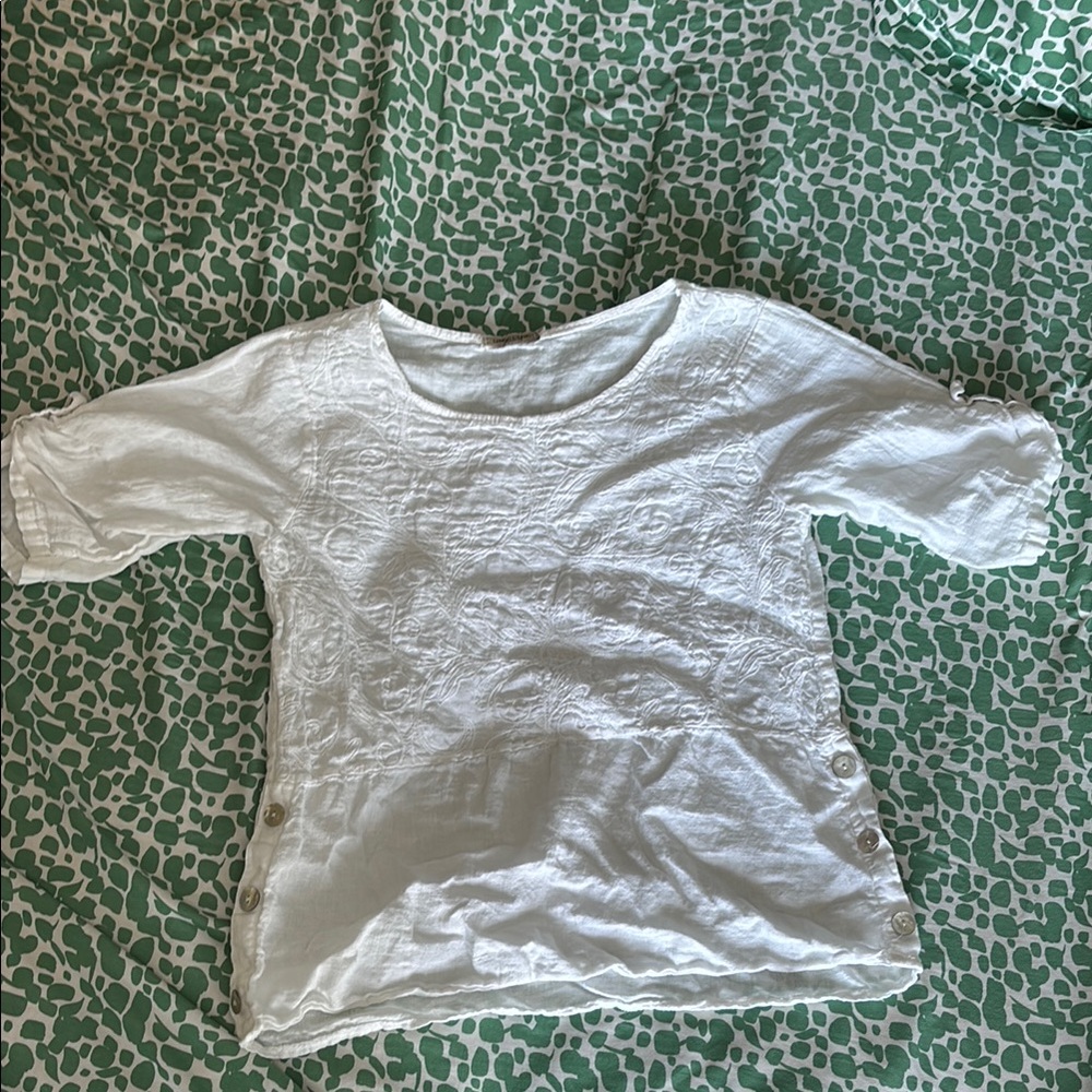 White Linen Button-Detail Top